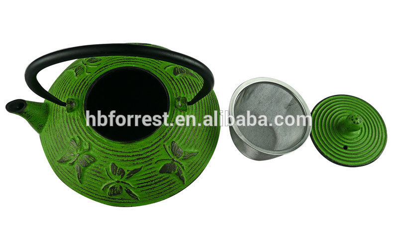 غلاية إبريق شاي من الحديد الزهر المطلي باللون الأخضر / الأسود