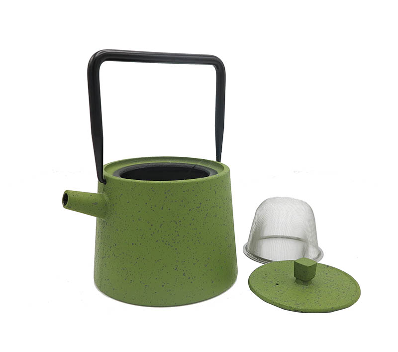 Green Mettle Tea Kettle Stovetop Safe Cast Iron Teapot with Stainless Steel Infuser