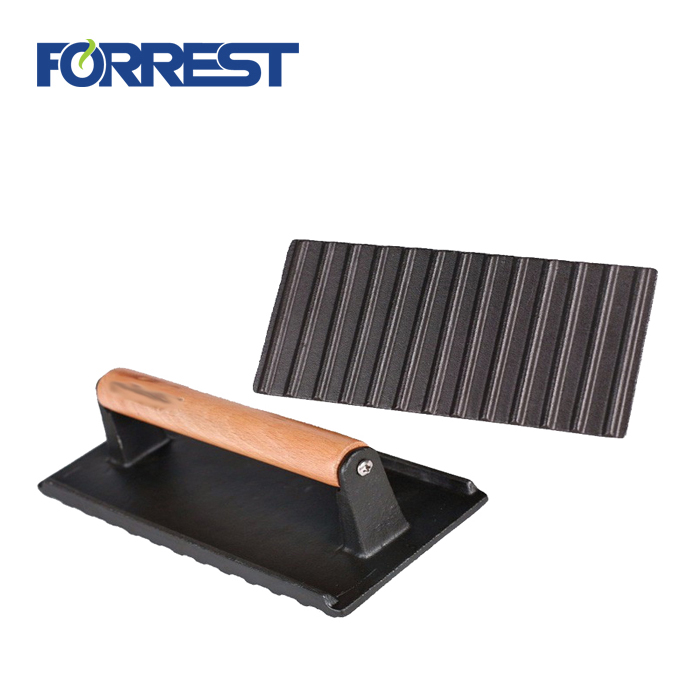 Cast Iron Steak Weight / Bacon Press with Wooden Handle