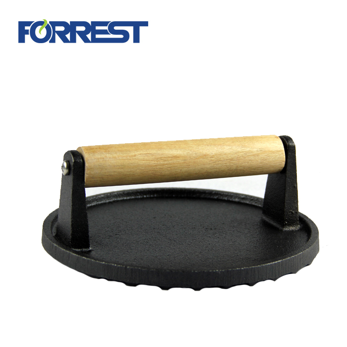 Cast Iron Steak Weight Press with wood handle cast iron grill press for barbecue