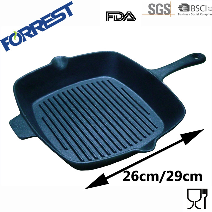 Square Cast Iron Skillet Dish Long Handle Grill/Griddle Pans For Cookware